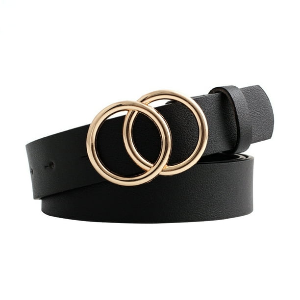 Women Ladies Girls Waist Belt Gold Round Buckle Faux Leather Jeans Waistband Women Ladies Girls Waist Belt Gold Round Buckle Faux Leather Jeans Waistband
